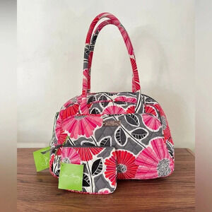 EUC Vera Bradley Bowler Purse Cheery Blossoms Satchel Shoulder Bag W/ Coin Purse
